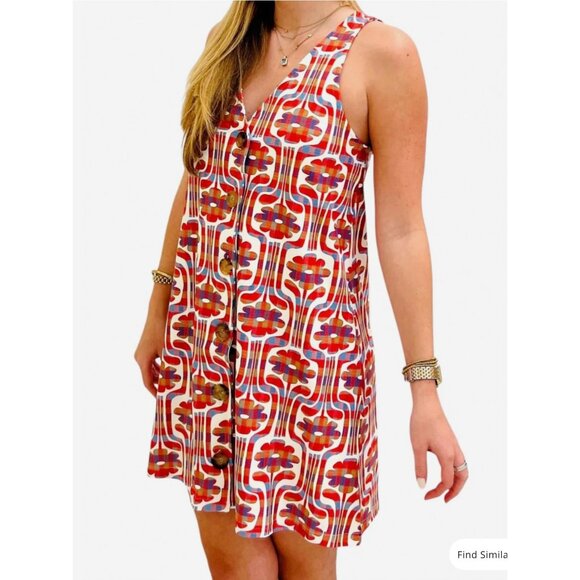 Smith & Quinn The Dorothy Ponte Dress Mini Sleeveless Red Retro Floral Large - Picture 2 of 9